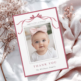 Cartão De Agradecimento Simple Deep Blush Pink Bow Birthday Photo 