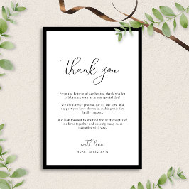Cartão De Agradecimento Simple Elegant Black & White Border Script Wedding