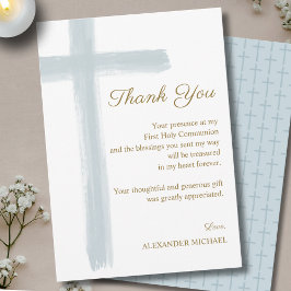 Cartão De Agradecimento Simple Elegant Blue Cross First Holy Communion 