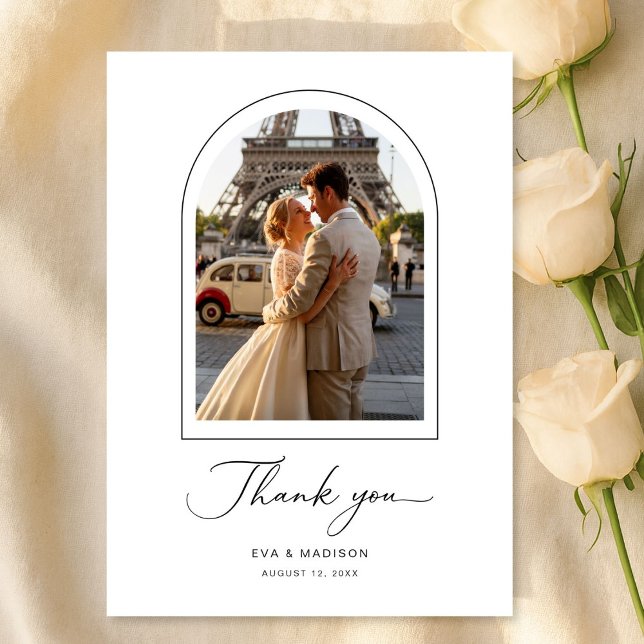 Cartão De Agradecimento Simple Elegant Script Destination Wedding Photo (Criador carregado)