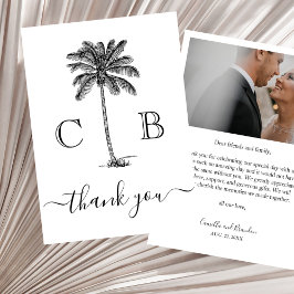 Cartão De Agradecimento Simple Elegant Tropical Monograms Photo Wedding