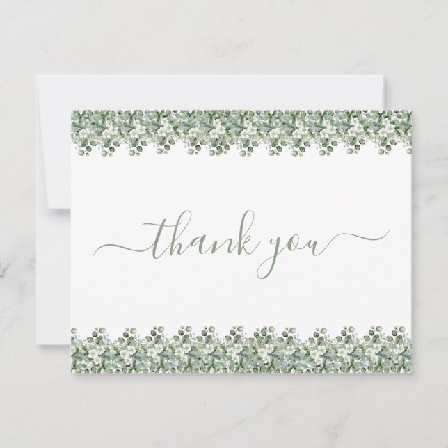 Cartão De Agradecimento Simple Eucalyptus Greenery Wedding Thank You Card (Frente)