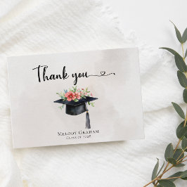 Cartão De Agradecimento Simple Graduate Cap Flowers Modern Graduation