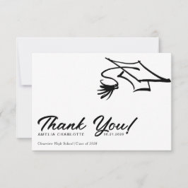 Cartão De Agradecimento Simple Modern Black and White Graduation