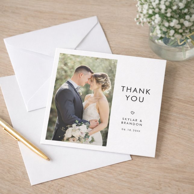 Cartão De Agradecimento Simple Modern Elegant Rustic Wedding Photo Square  (Criador carregado)