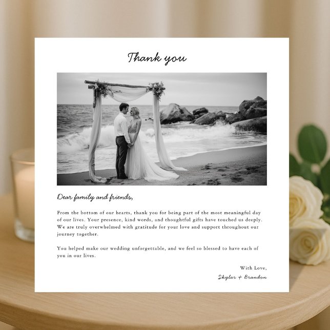 Cartão De Agradecimento Simple Modern Handwritten Wedding Photo Square (Criador carregado)