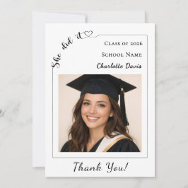 Cartão De Agradecimento Simple modern photo Graduate She did it