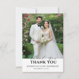 Cartão De Agradecimento Simple Modern Photo Wedding Thank You Card W Note
