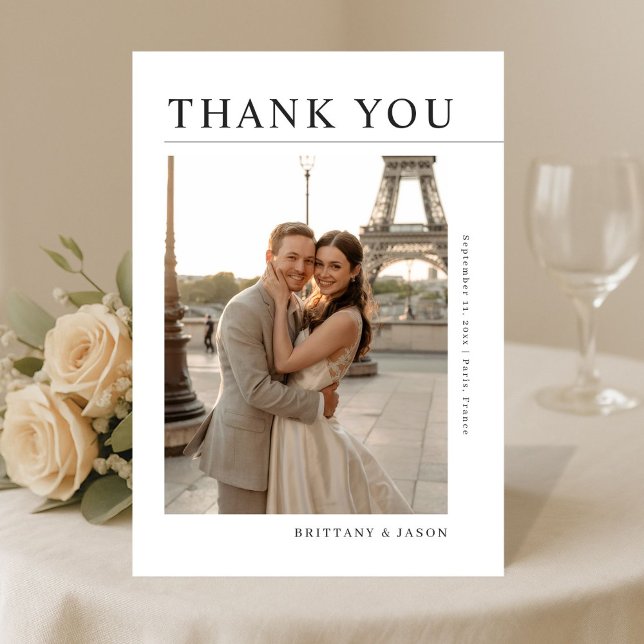 Cartão De Agradecimento Simple Modern Romantic Destination Photo Wedding (Criador carregado)