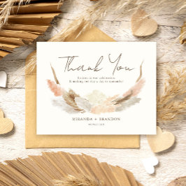 Cartão De Agradecimento Simple Modern Rustic Pampas Grass Wedding