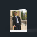 Cartão De Agradecimento Simple Photo College Graduation Male Folded Modern<br><div class="desc">This modern graduation thank you card features a bold black and white design with a full photo on the front and clean, classic typography. The inside includes a prewritten message of appreciation, making it easy for graduates to send thoughtful thanks after commencement. Perfect for thanking friends and family for gifts,...</div>