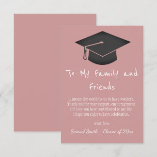 Cartão De Agradecimento Simple Pink Handwriting Cap Tassel Graduation
