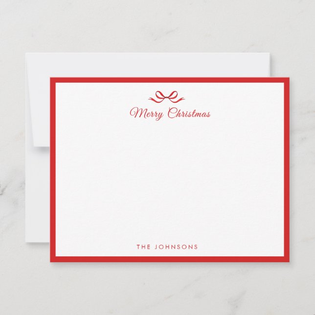 Cartão De Agradecimento Simple Red Bow and border Christmas (Frente)
