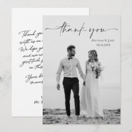 Cartão De Agradecimento Simple Script Modern Wedding Photo Thank You Card