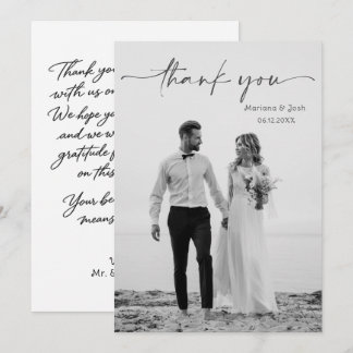 Cartão De Agradecimento Simple Script Modern Wedding Photo Thank You Card