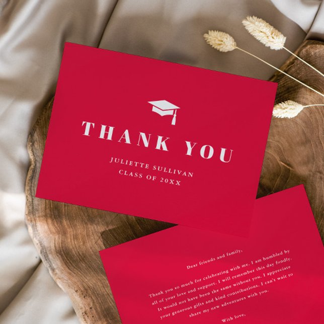 Cartão de agradecimento simples (Simple, elegant typography with cap and tassel double-sided graduation thank you note cards.)