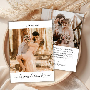 Cartão De Agradecimento Simples Amor e Obrigados Script Foto Coração Casam