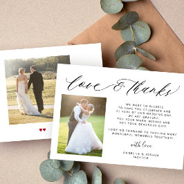 Cartão De Agradecimento Simples amor elegante e obrigados 2 fotos casament