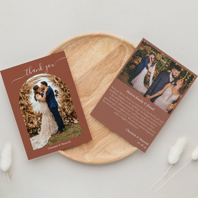 Cartão De Agradecimento Simples Boho Pampas Grass Terracotta Foto Flat (Criador carregado)