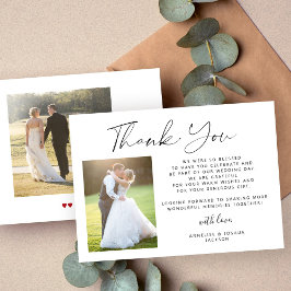 Cartão De Agradecimento Simples caligrafia elegante 2 fotos casamento