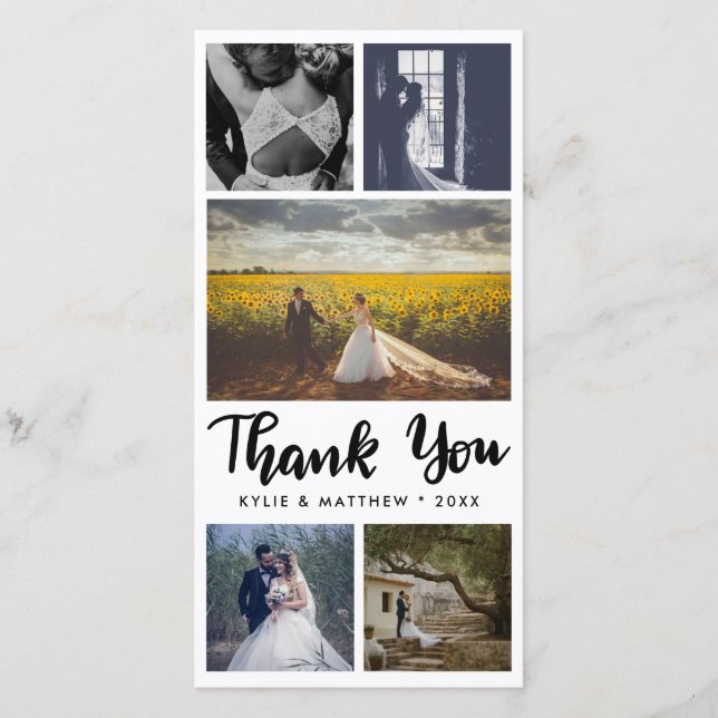 Cartão De Agradecimento Simples Casamento Cinco Fotos Obrigado (Frente)