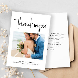 Cartão De Agradecimento Simples casamento com fotos modernas minimalistas