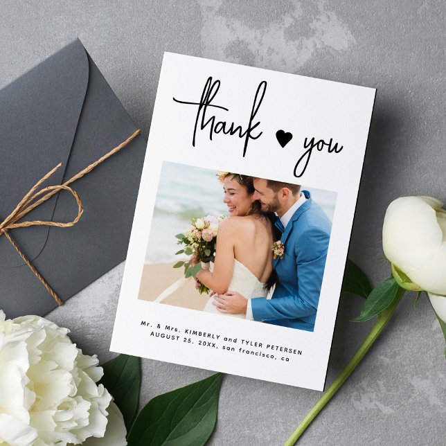 Cartão De Agradecimento Simples casamento de fotos minimalista (Criador carregado)