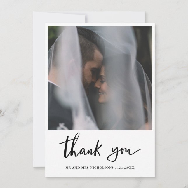 Cartão De Agradecimento Simples Casamento De Script Elegante Obrigado  (Frente)