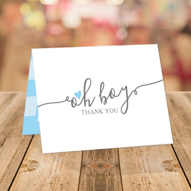 Cartão De Agradecimento Simples Chá de fraldas Blue Heart Boy Obrigado (Criador carregado)