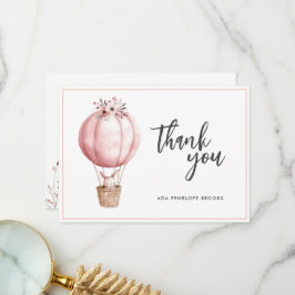 Cartão De Agradecimento Simples Chic Watercolor Hot Air Balloon Baby Girl