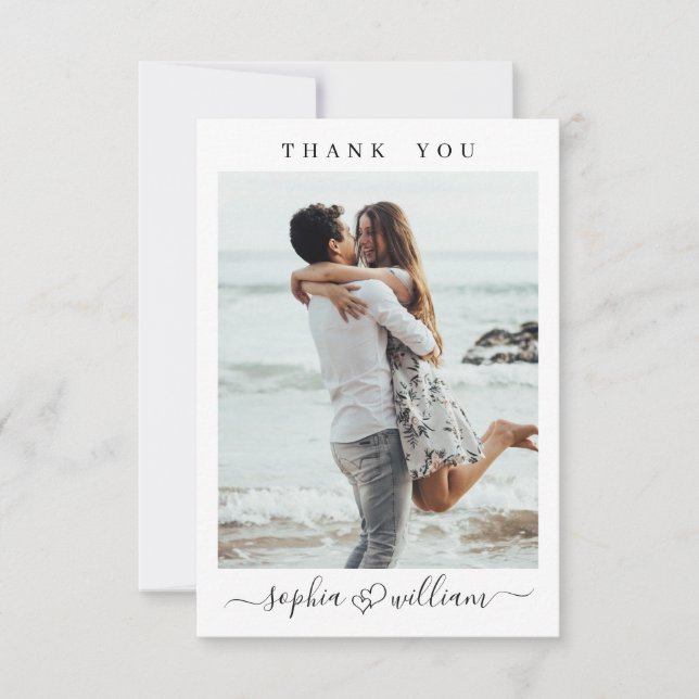 Cartão De Agradecimento Simples Corações de Casamento Elegante Foto 2 Simp (Frente)