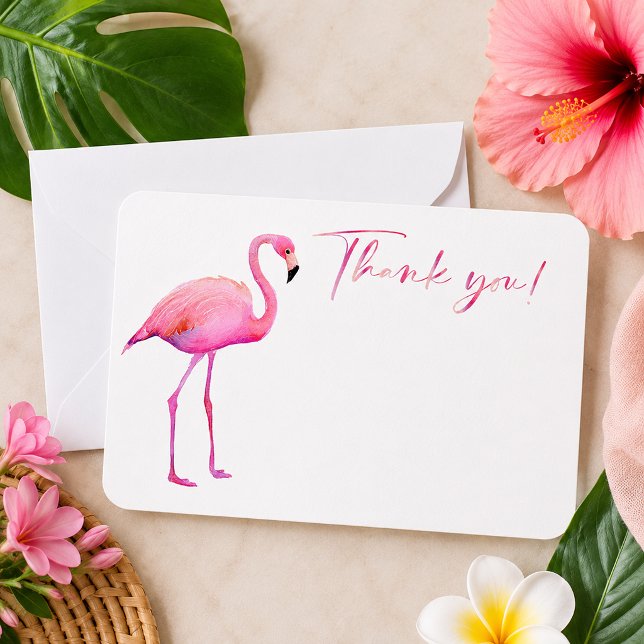 Cartão de Agradecimento Simples de Flamingo em Aqu (Tropical thank you stationery)