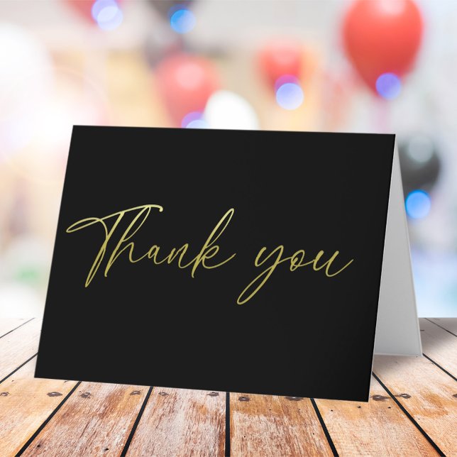 Cartão De Agradecimento Simples Dourado Obrigado Escuro de Caligrafia (Criador carregado)