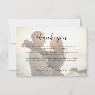 Cartão De Agradecimento Simples e elegante casamento com fotos de roteiro 