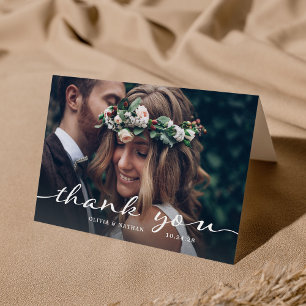 Cartão De Agradecimento Simples e Elegante   Casamento de Foto Moderno