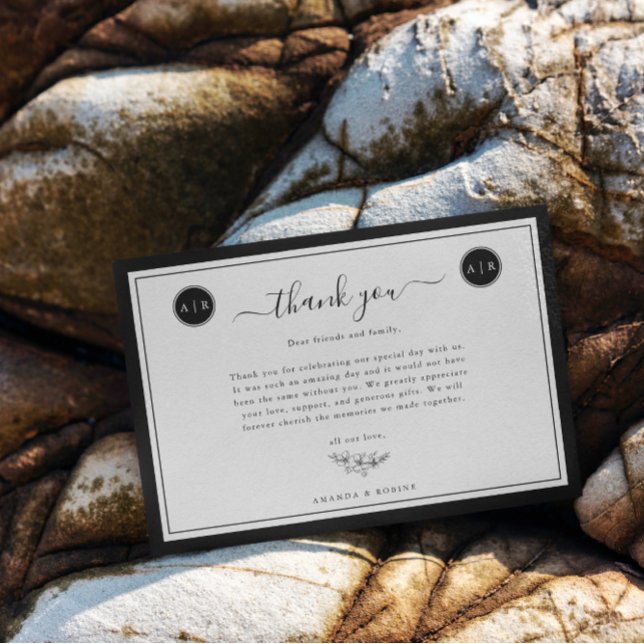 Cartão De Agradecimento Simples Elegância em Preto e Branco (Criador carregado)