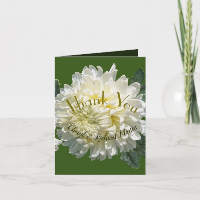Cartão De Agradecimento Simples Elegância Flor de Chrysanthemum Branco Cas (Frente)