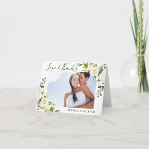 Cartão De Agradecimento Simples Elegante Eucalyptus White Roses FOTO Foral