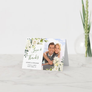 Cartão De Agradecimento Simples Elegante Eucalyptus White Roses FOTO Foral