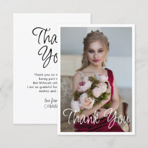 Cartão De Agradecimento Simples Elegante Foto Bat Mitzvah Aniversário