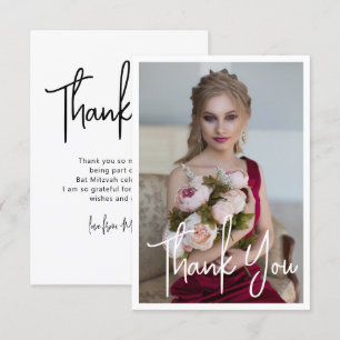 Cartão De Agradecimento Simples Elegante Foto Bat Mitzvah Aniversário