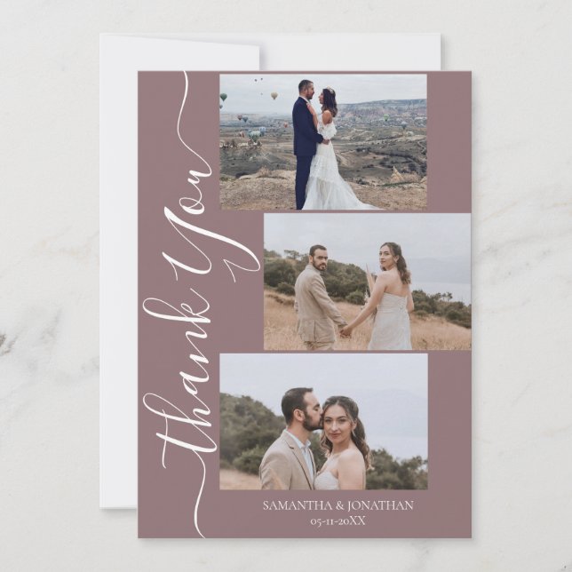 Cartão De Agradecimento Simples Elegante Modern Script 6 fotos casamento d (Frente)
