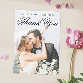 Cartão De Agradecimento Simples Elegante Preto Script Personalizado Foto C