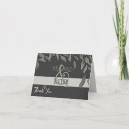Cartão De Agradecimento Simples Folhas Inspirividade Casamento Negro Elega