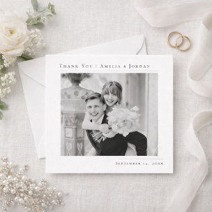 Cartão De Agradecimento Simples Fotos de Casamento Preto e Branco Minimali