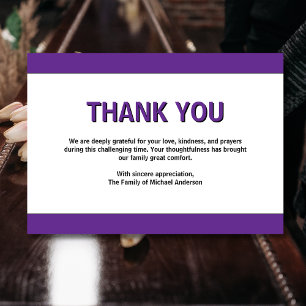 Cartão De Agradecimento Simples Funeral de Simpatia Tradicional Roxo