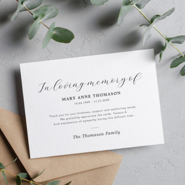 Cartão De Agradecimento simples funeral elegante obrigado bilhete (Criador carregado)