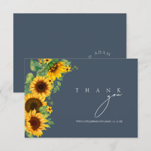 Cartão De Agradecimento Simples Girassóis Florais Casamento Obrigado Azul