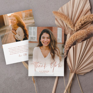 Cartão De Agradecimento Simples Graduação com Foto em Script Rose Gold 2