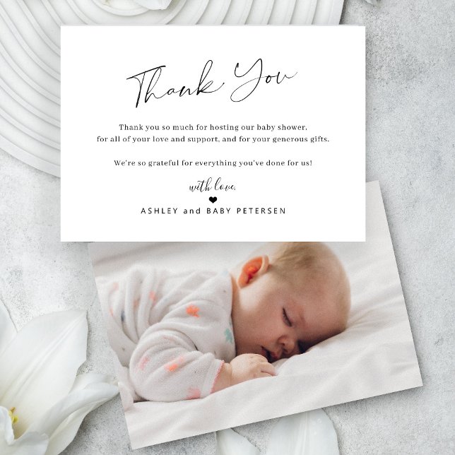 Cartão De Agradecimento Simples mensagem de foto de bebê com script elegan (Criador carregado)